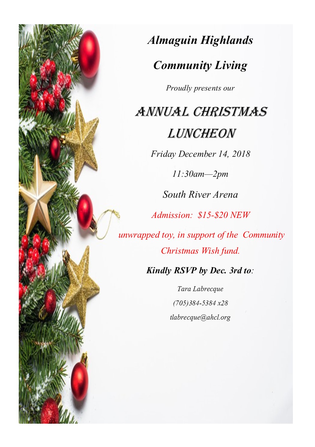 upcoming christmas luncheon almaguin highlands community christmas luncheon flyer